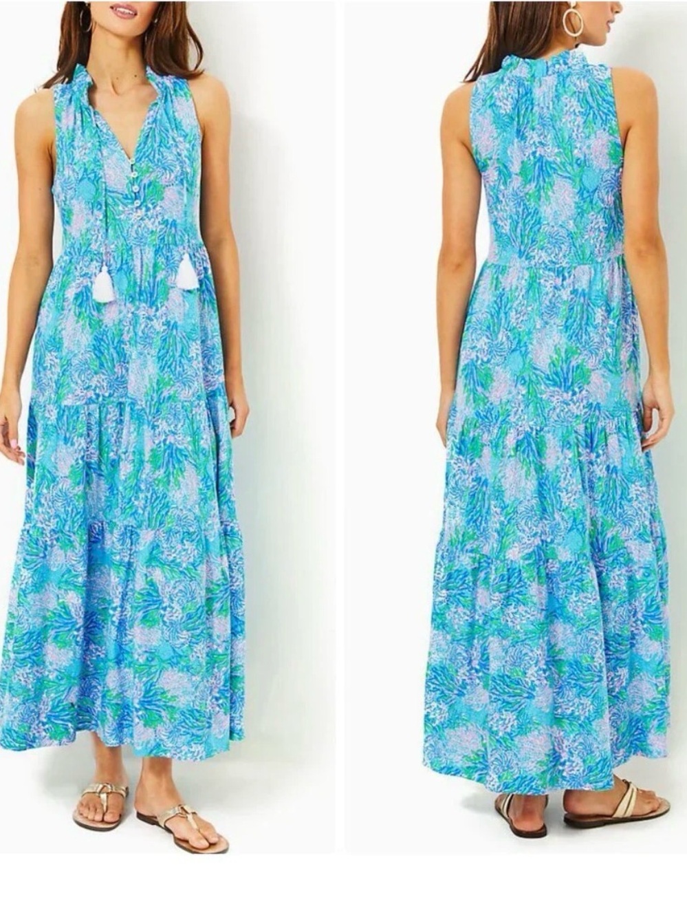 Lilly Pulitzer Maloone Maxi Teopical Tiered Coastal Las Olos xs nwt - Picture 7 of 13